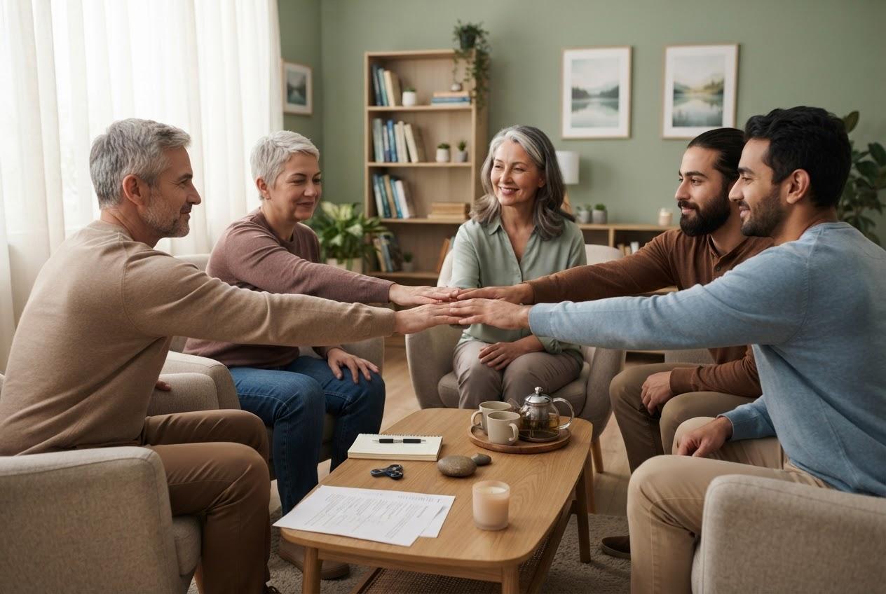A support group joining hands