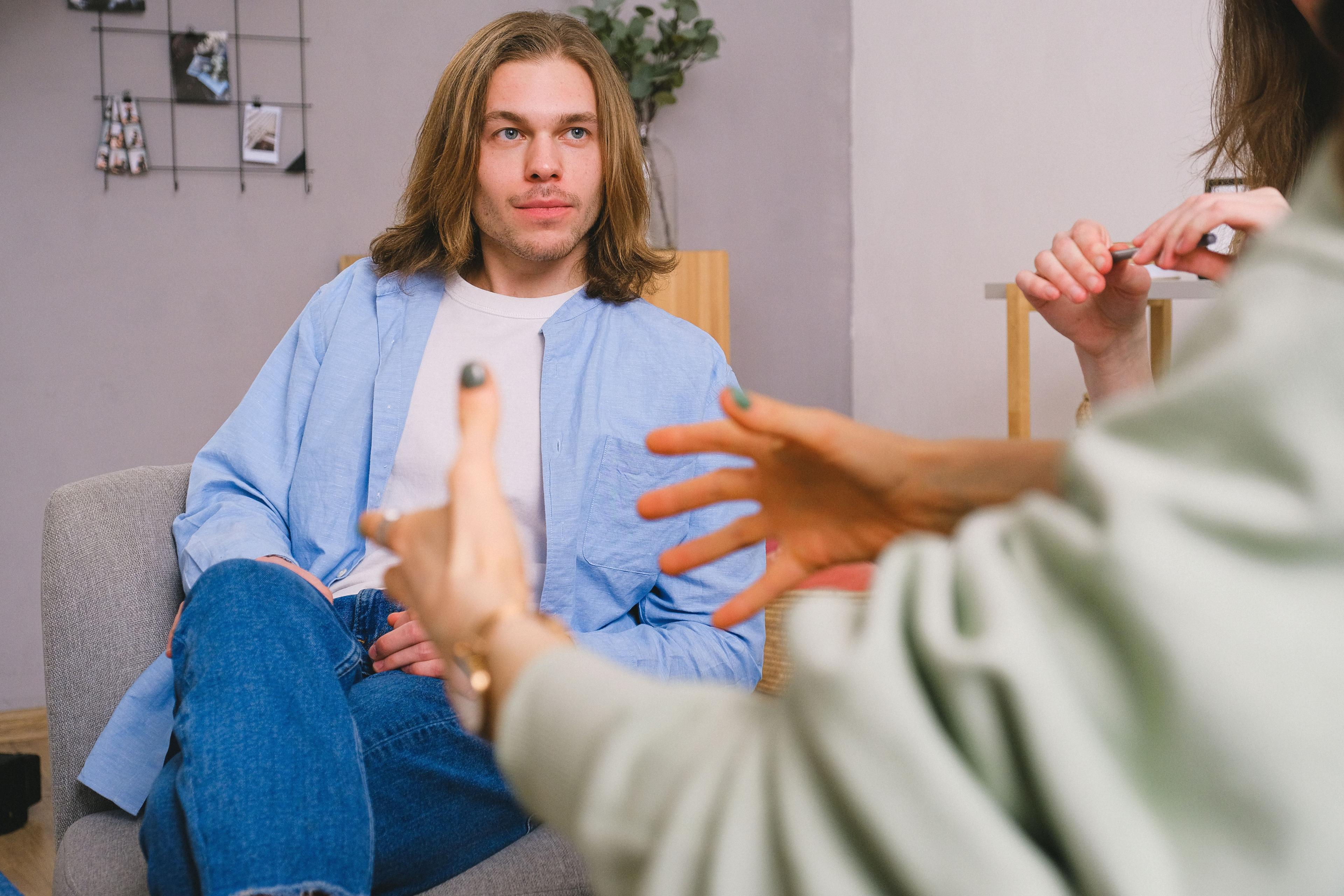 A calm consulting room set up for a one-to-one session